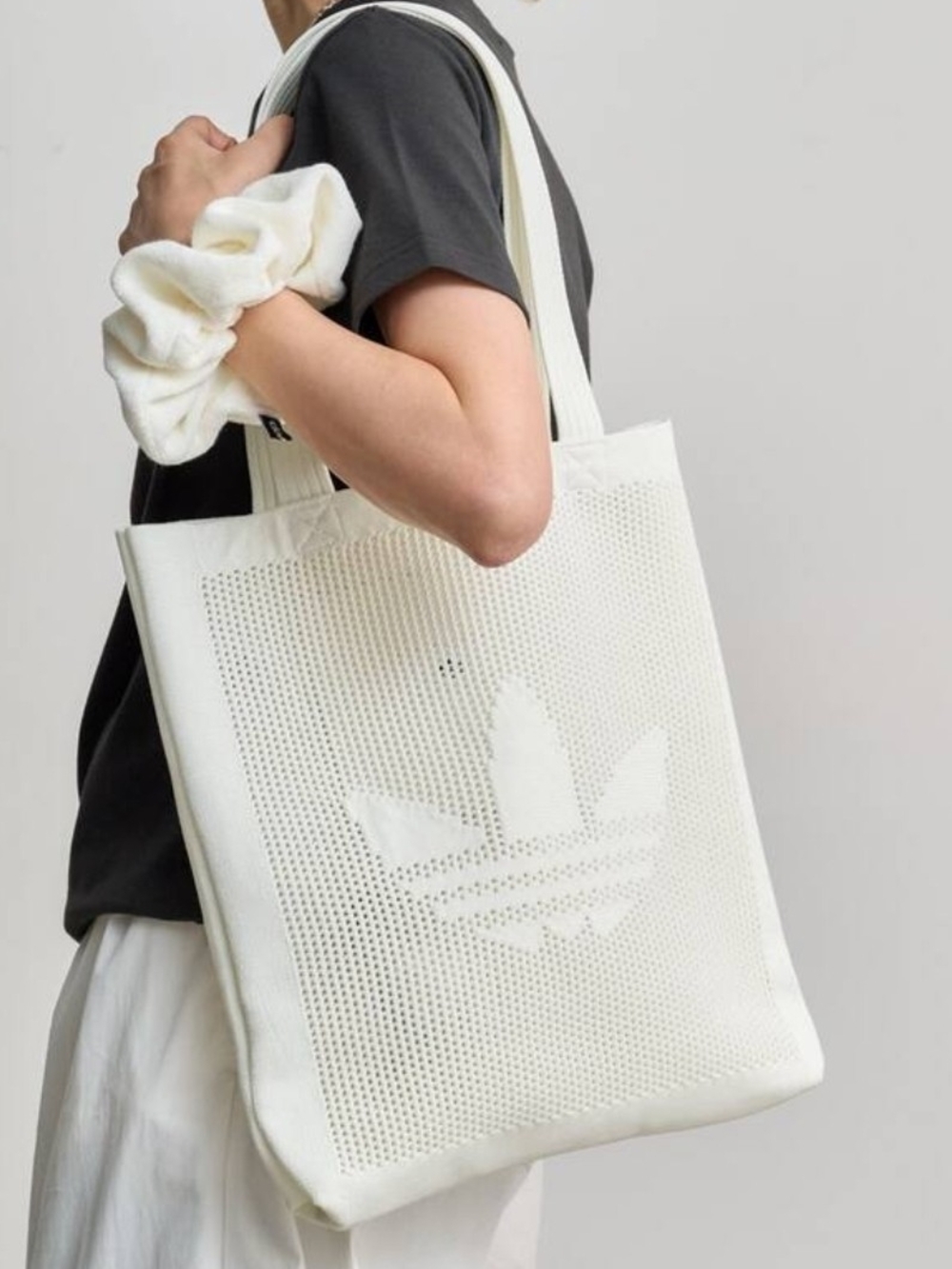 Adidas Cream Perforated Trefoil Tote